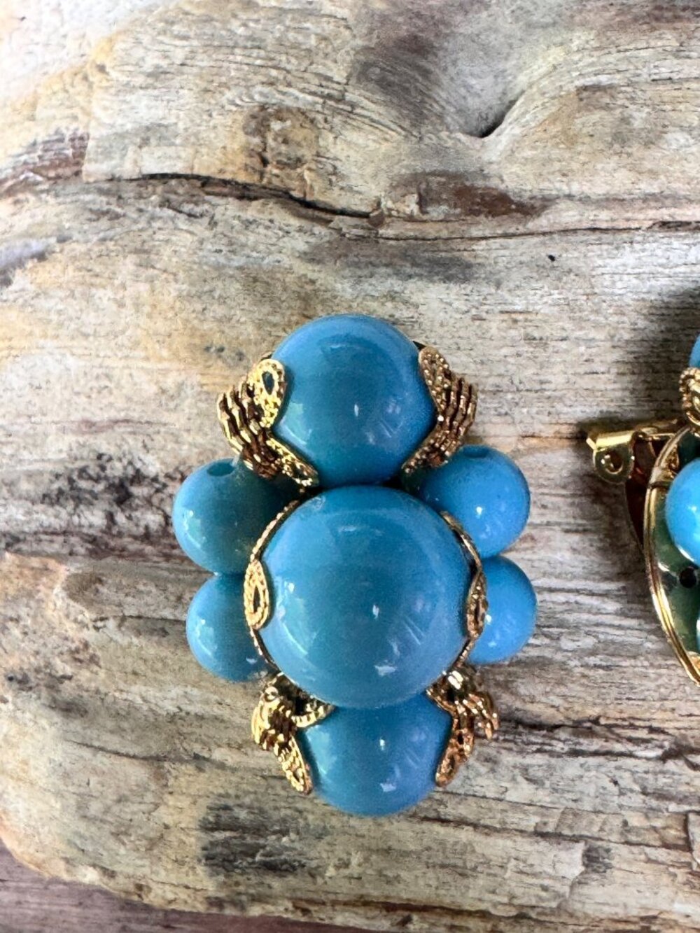 Joan Rivers Gold-Tone Clip-On Earrings With Blue Bead Clusters - Picture 2 of 6